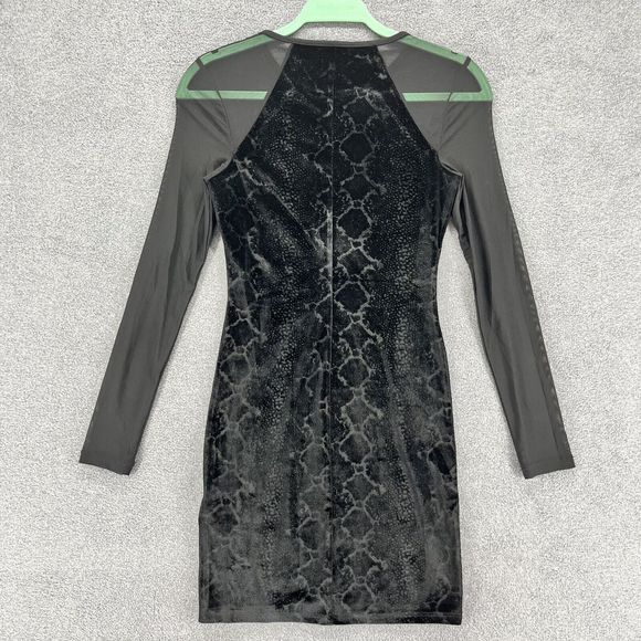 H&M Dress womens 2 Black Velvet Bodycon Sheer long sleeve snake skin print - Picture 2 of 11